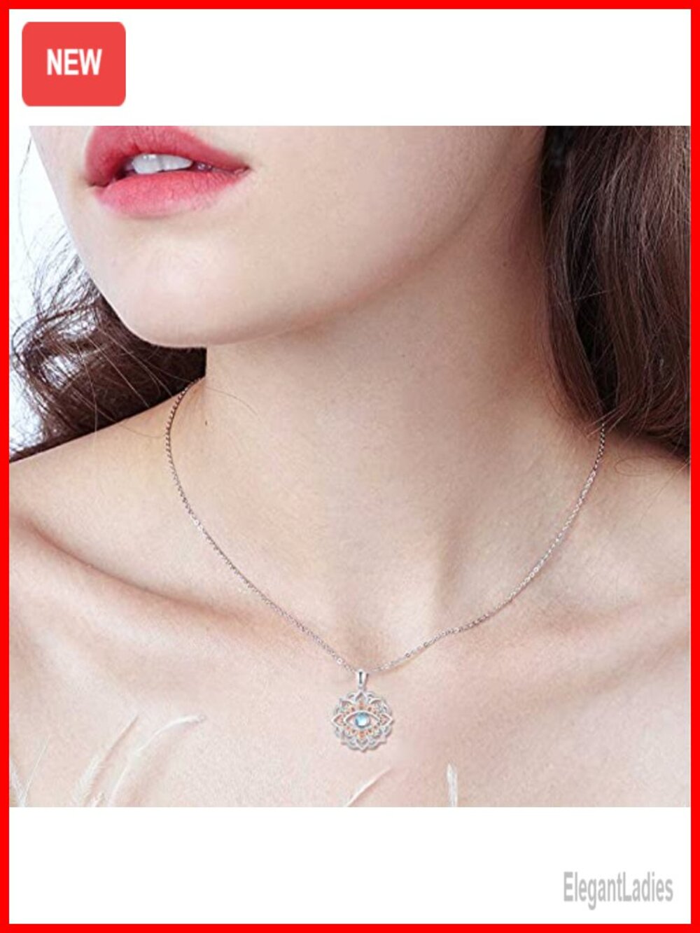 925 Sterling Silver Lotus Flower Pendant Necklace Moonstone Yoga Necklace - Picture 4 of 6